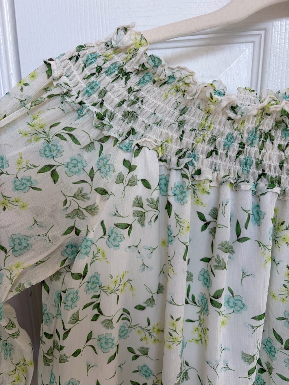 CeCe Off Shoulder Floral Ruffle Peasant Blouse Cottagecore Boho Top Large - Picture 4 of 8